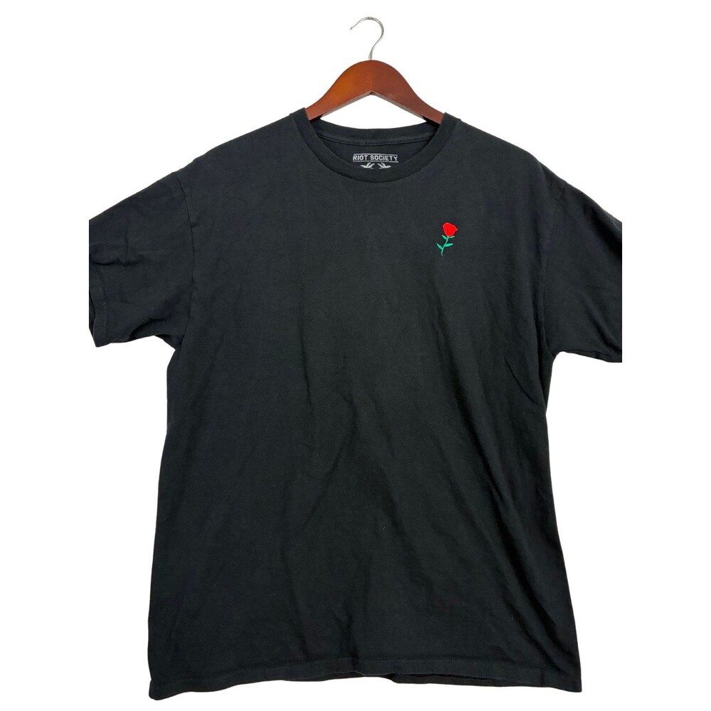 Riot Society Mens Large Black Rose Embroidered T Shirt Cotton Streetwear